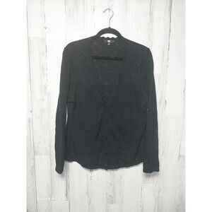 FRYE Black Cotton Pointelle Slub Knit Scallop trim cardigan XL